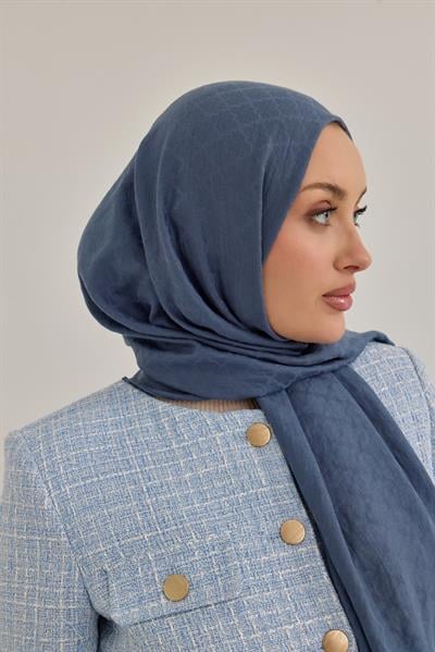 Yonca Desen Kraş Jakar Şal Kot Mavi