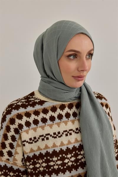 Yonca Desen Kraş Jakar Şal Su Yeşili