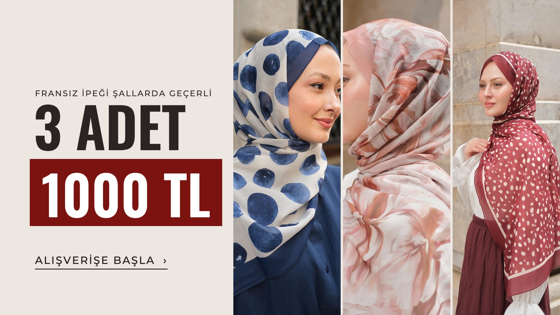 Fransız İpeği Şal 3 Adet 1000 TL