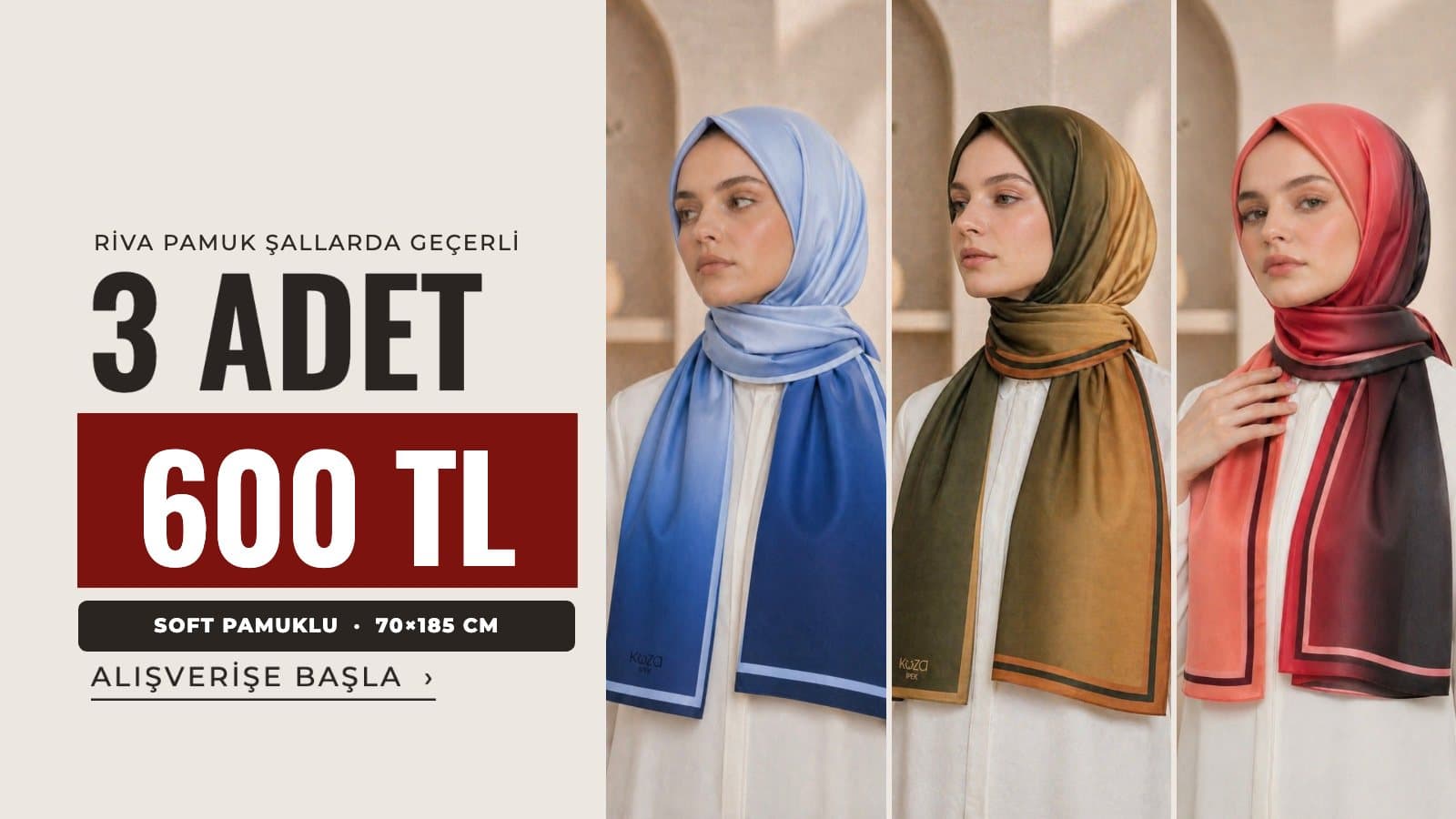 Riva Pamuk Şal 3 Adet 600 TL