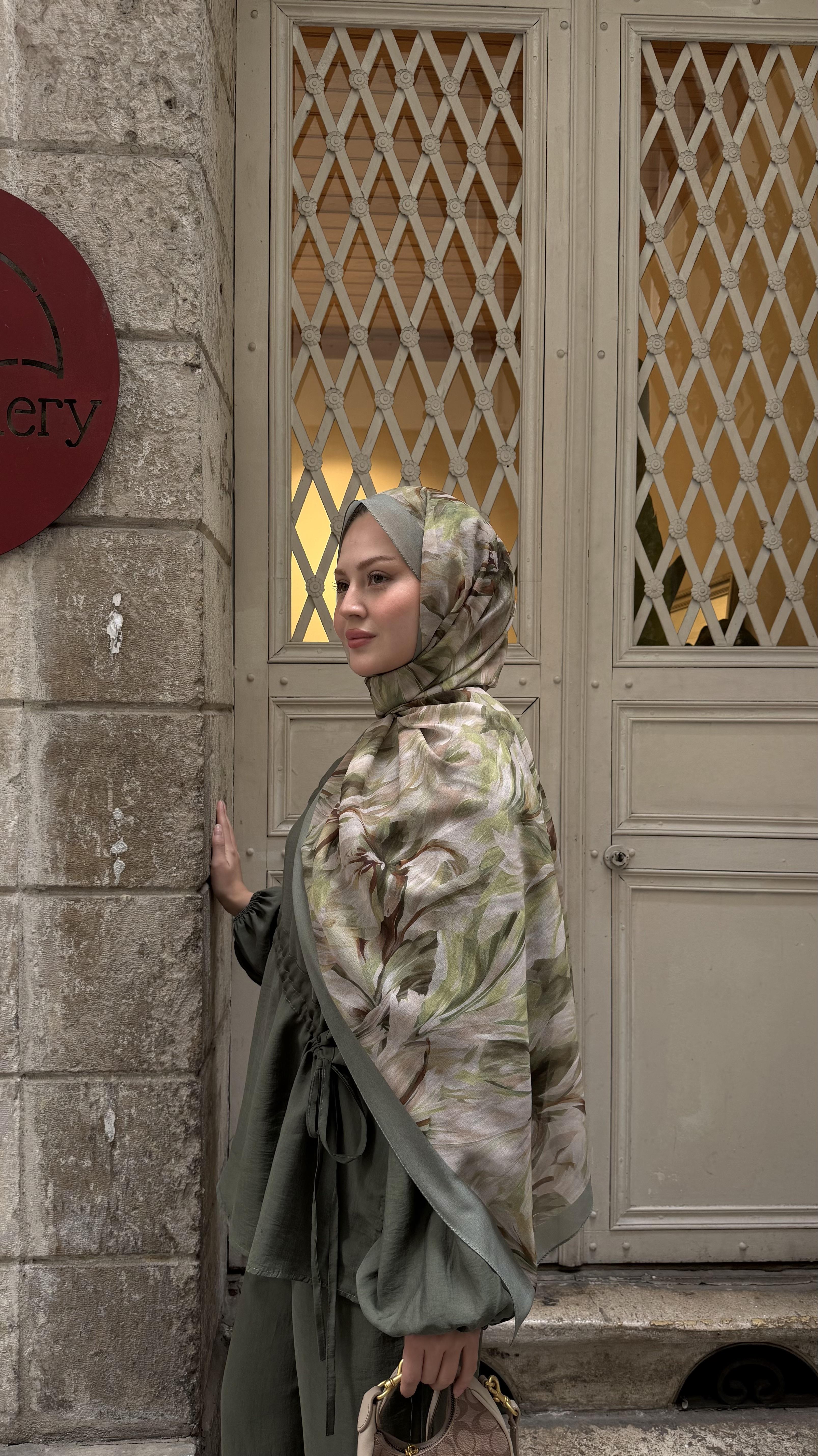 Alyena Desen Fransız İpeği Şal Yeşil