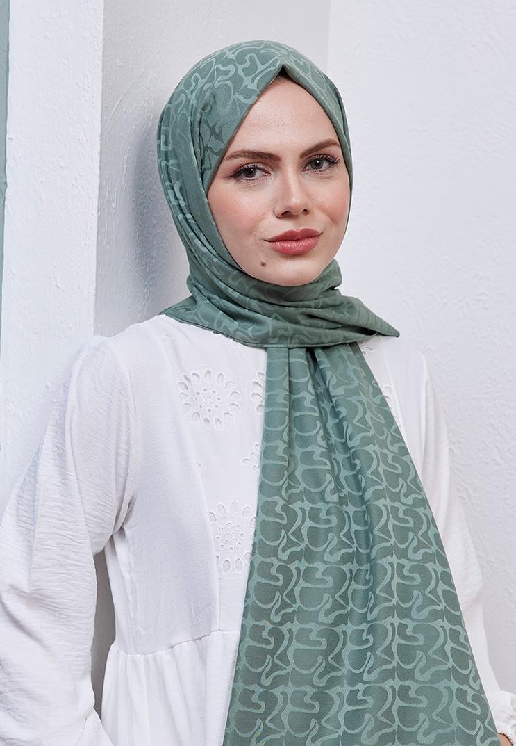 Aura Desen Jakar Şal Mint Yeşil