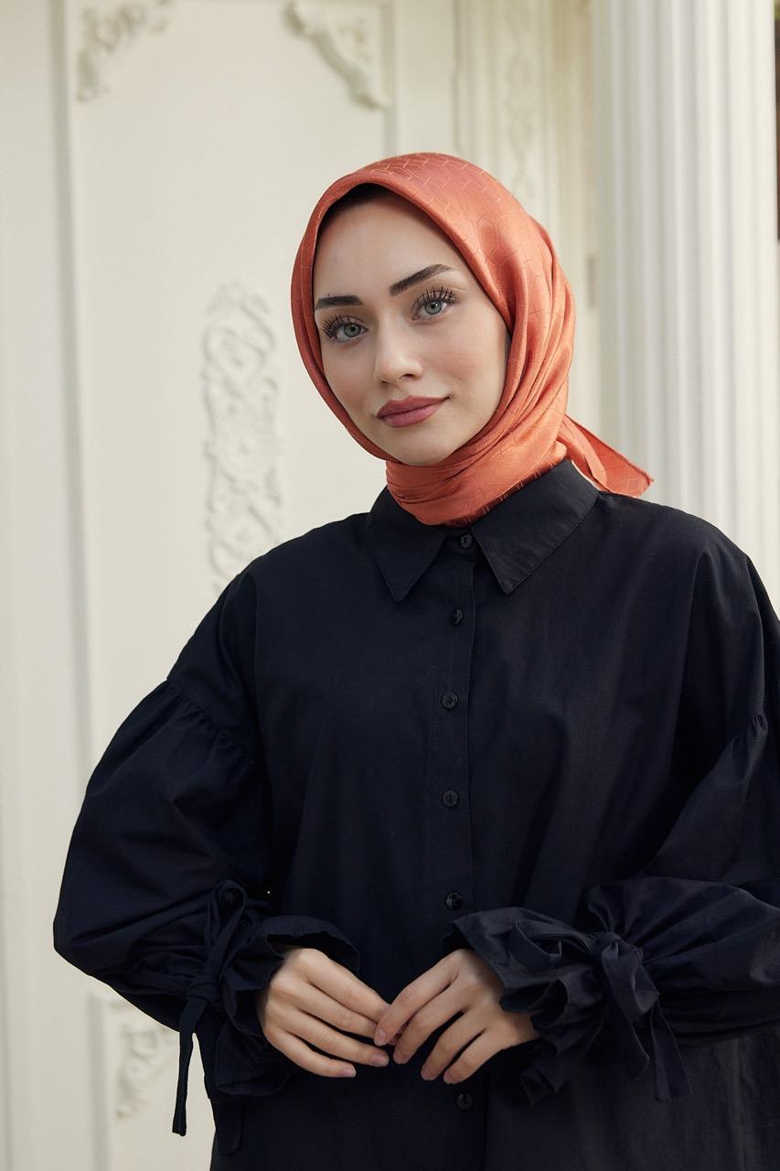 Chic Desen İpeksi Jakar Eşarp Mint Tarçın