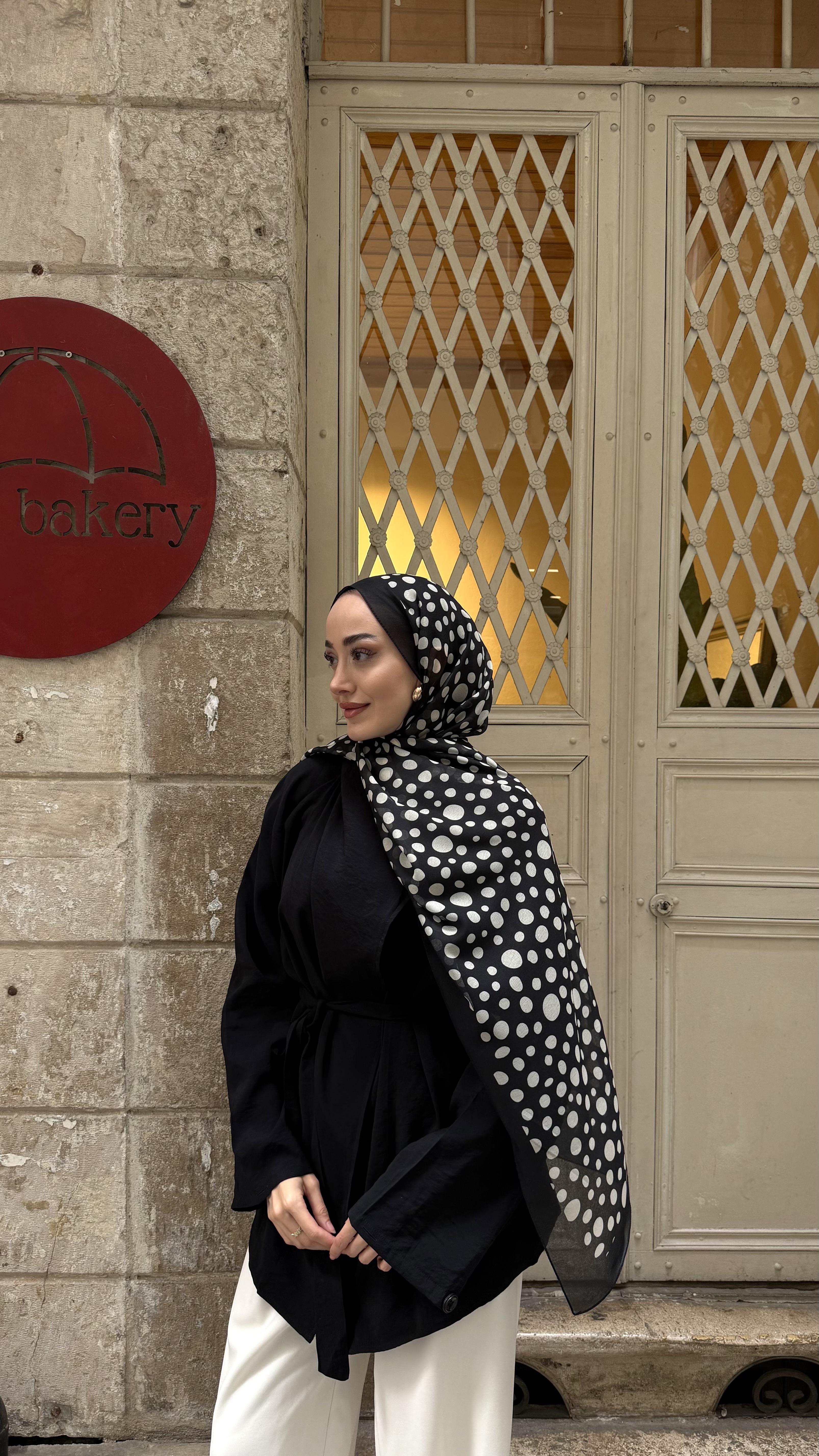 Damla Desen Fransız İpeği Şal Siyah