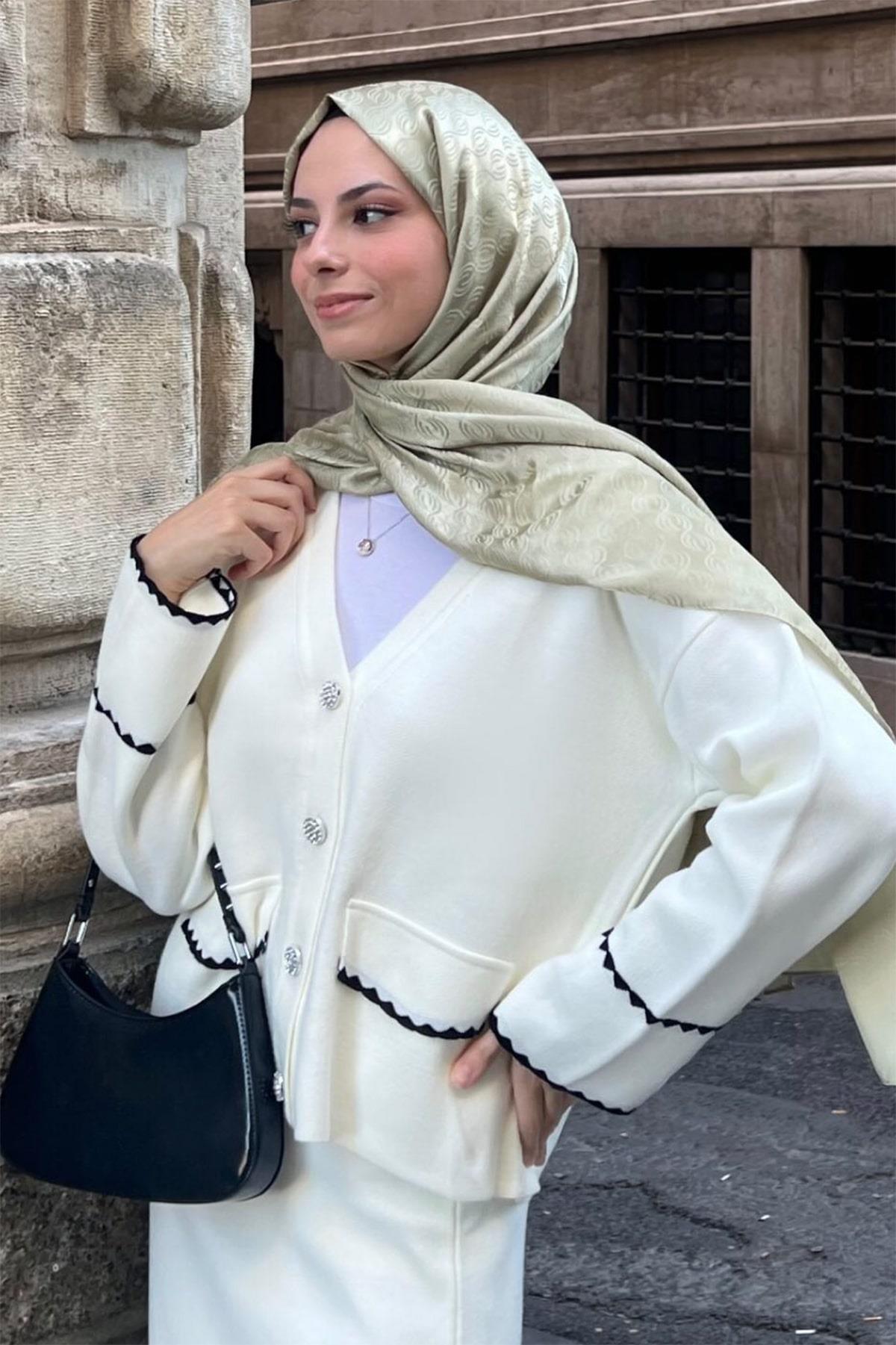 Elif Düzgün - Midye Desen Jakar Şal Çağla Yeşili