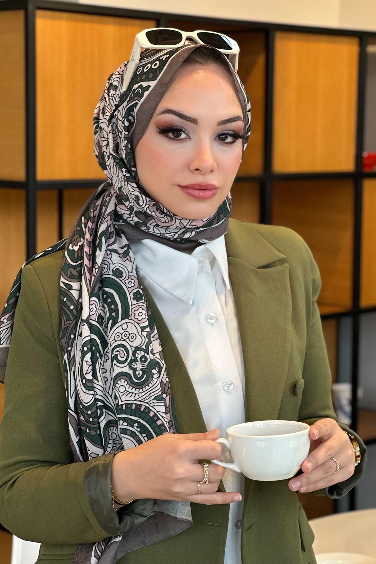 Etro Desen Kraş Şal Vizon Yeşil