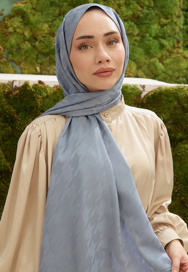 Fashion Desen Şal Gümüş Gri