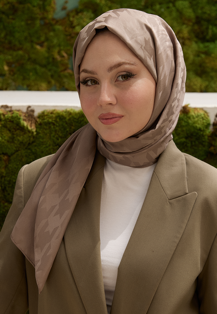 Fashion Desen Şal Koyu Vizon