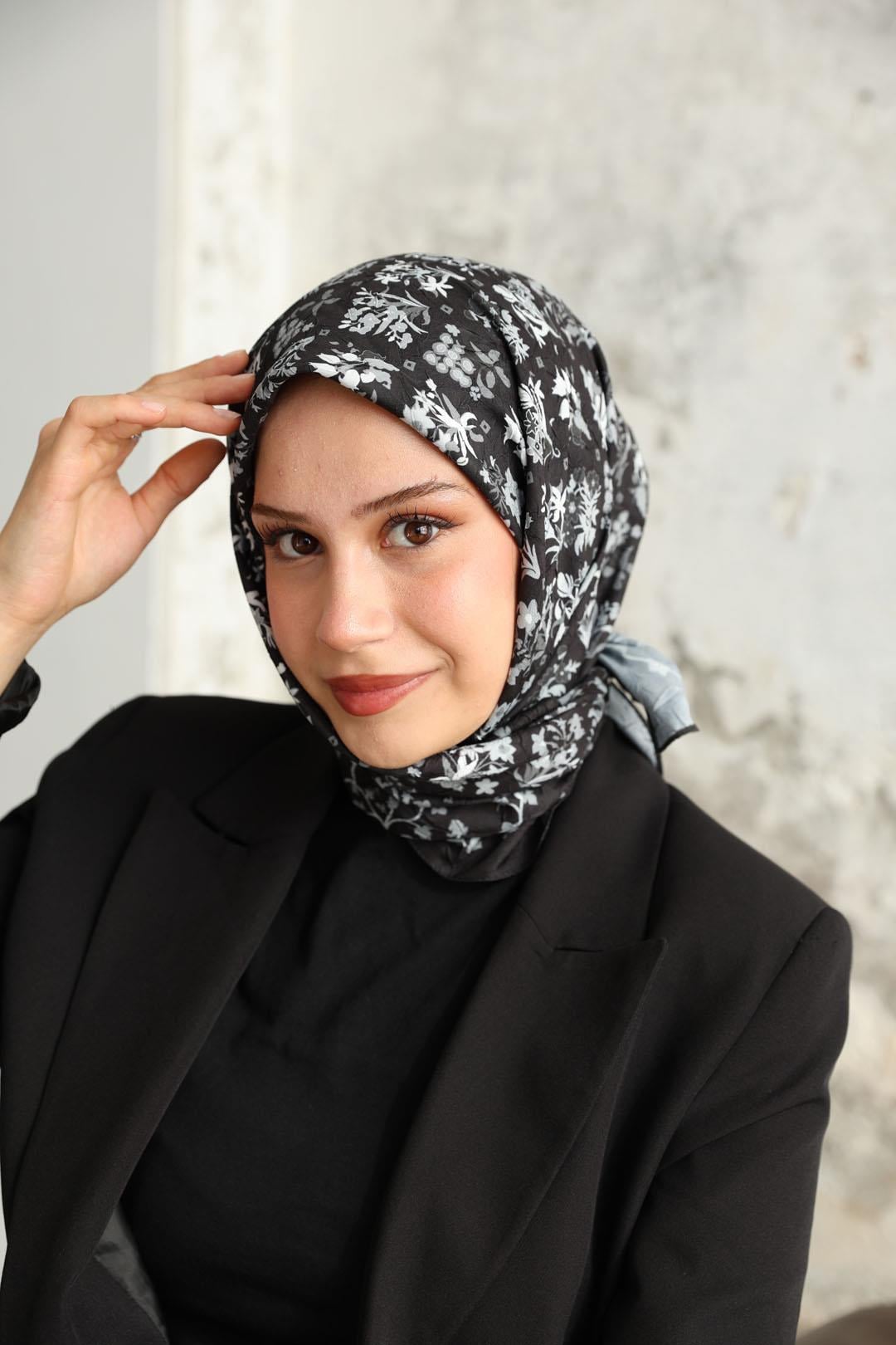 Fiore Desen Bambu Kraş Eşarp Siyah