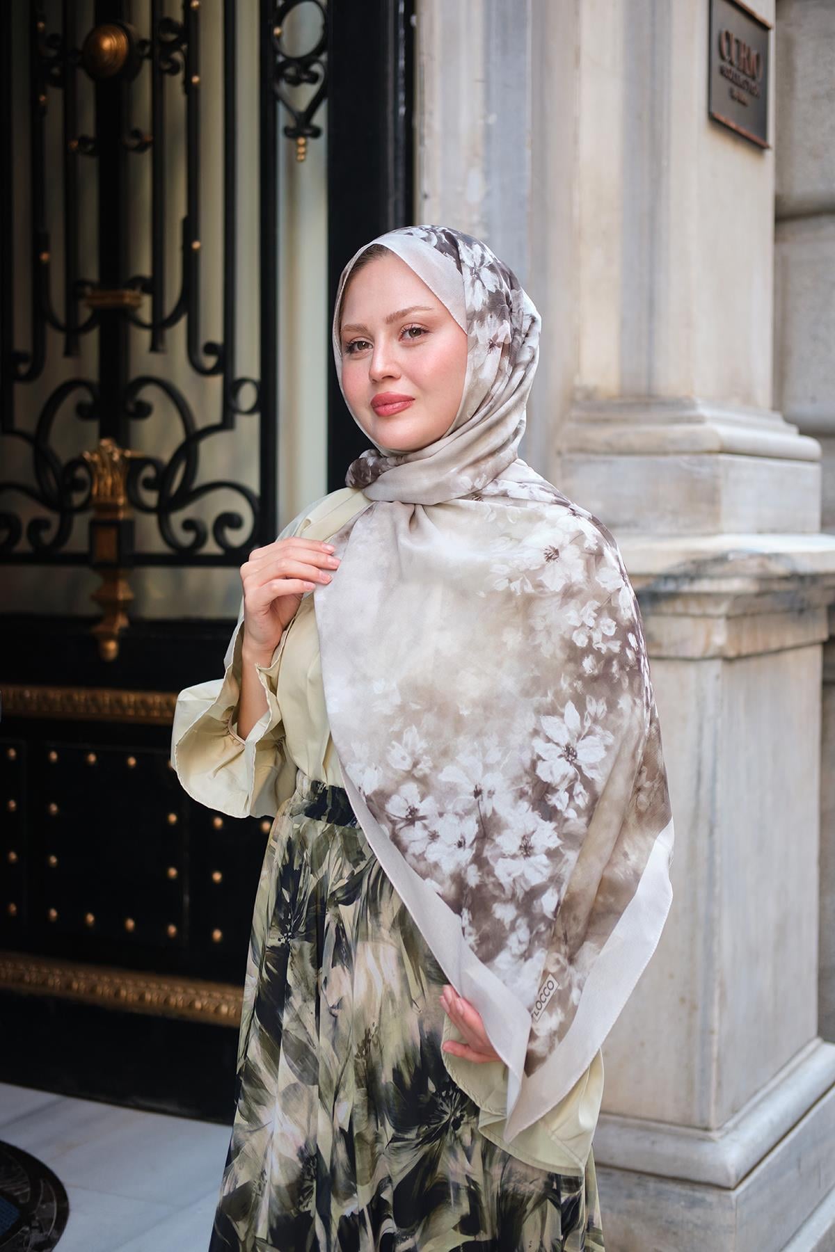 Flora Desen Fransız İpeği Şal Taş