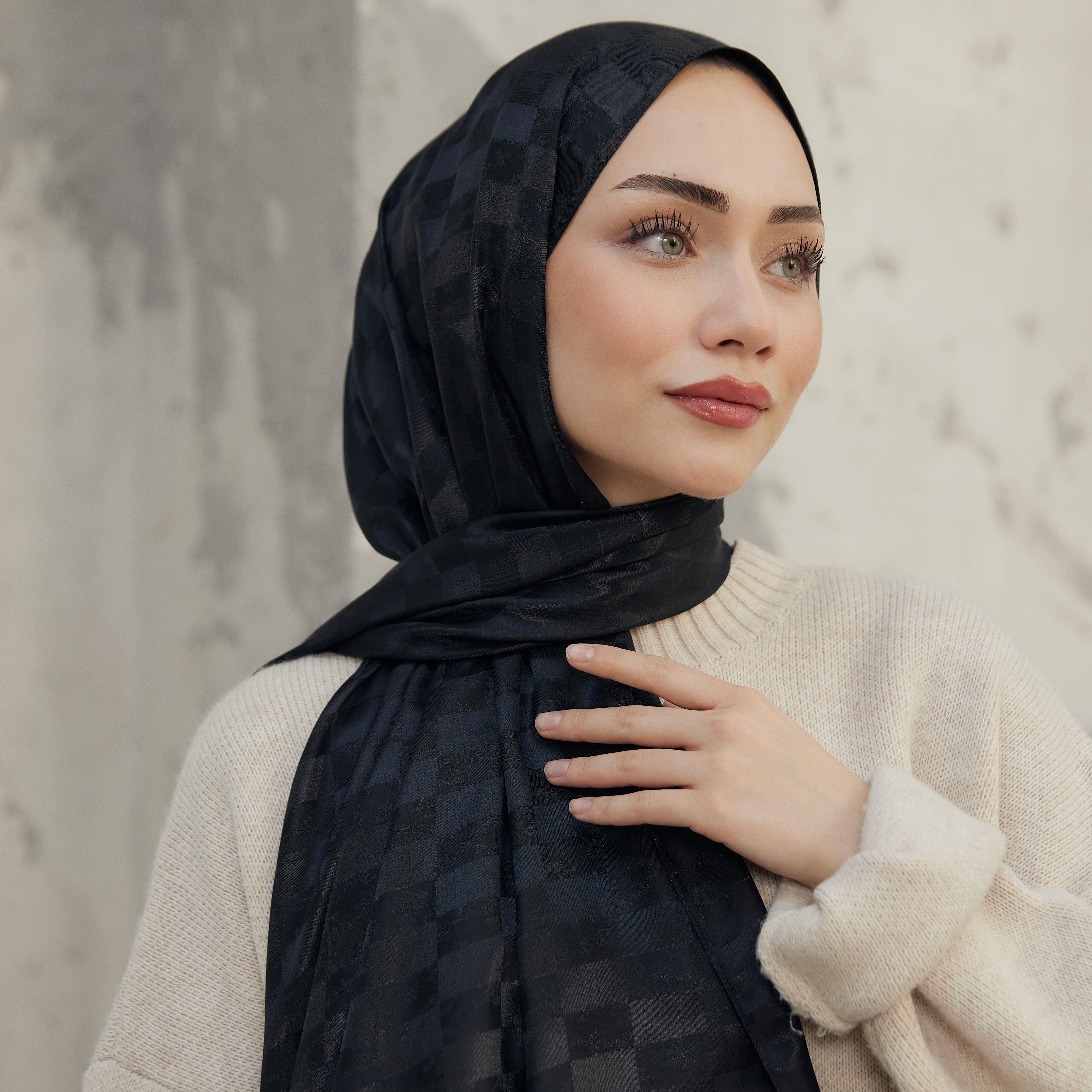 Ivory Desen İpeksi Jakar Şal Siyah