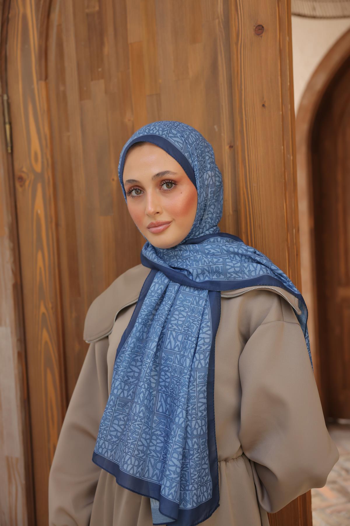 Kaşe Desenli Pamuk Şal Blue