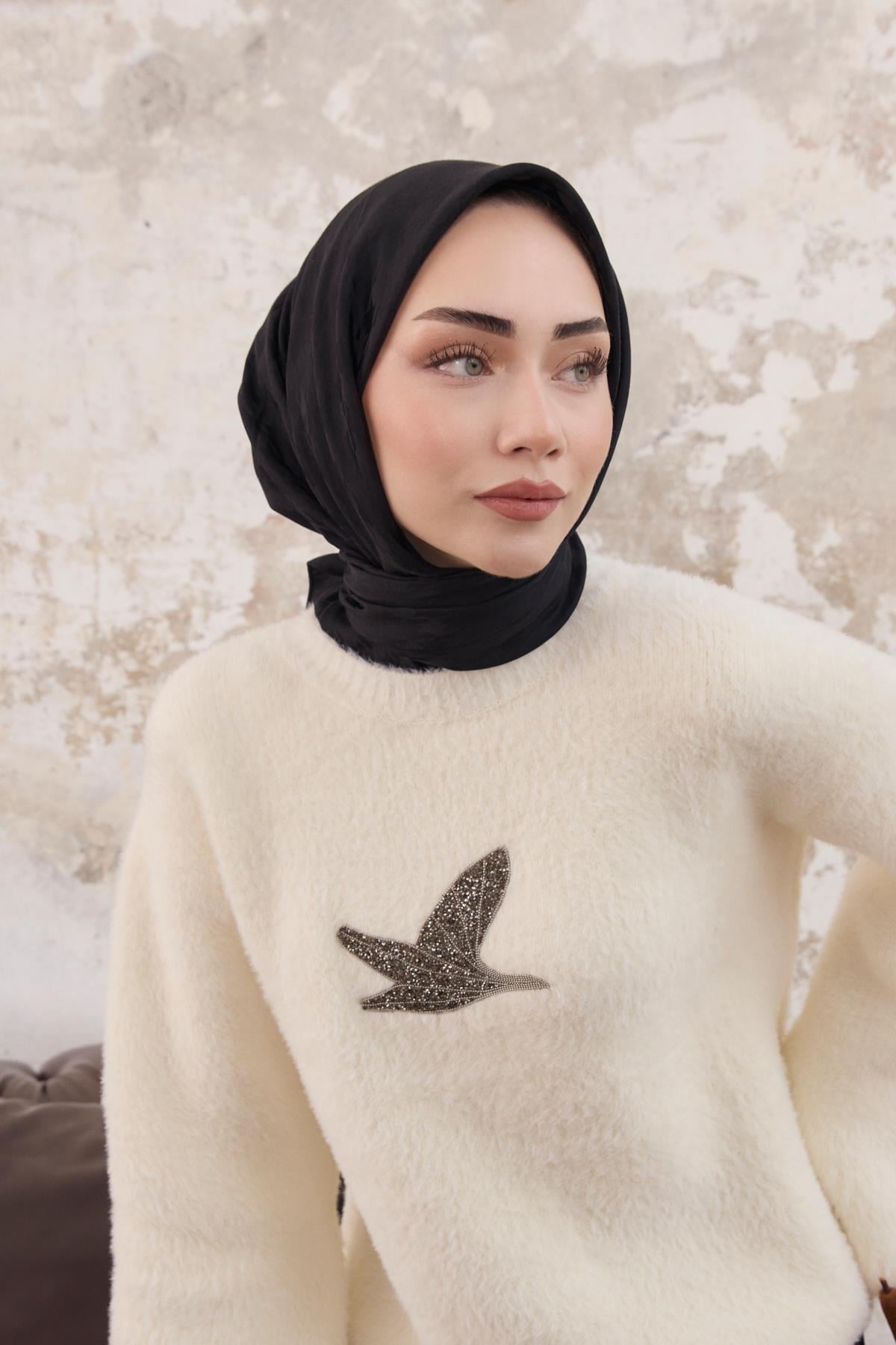 Kazayağı Desen Jakar Eşarp Siyah