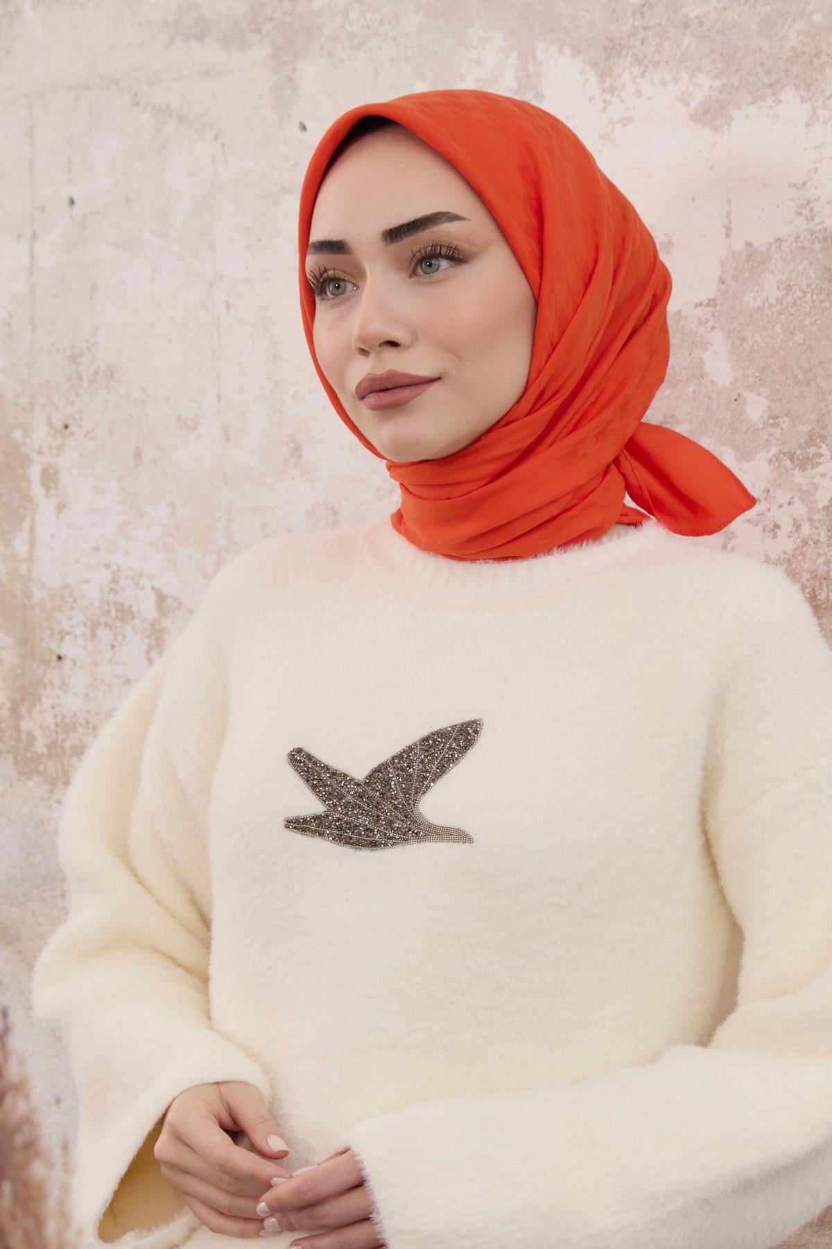 Kazayağı Desen Jakar Eşarp Turuncu