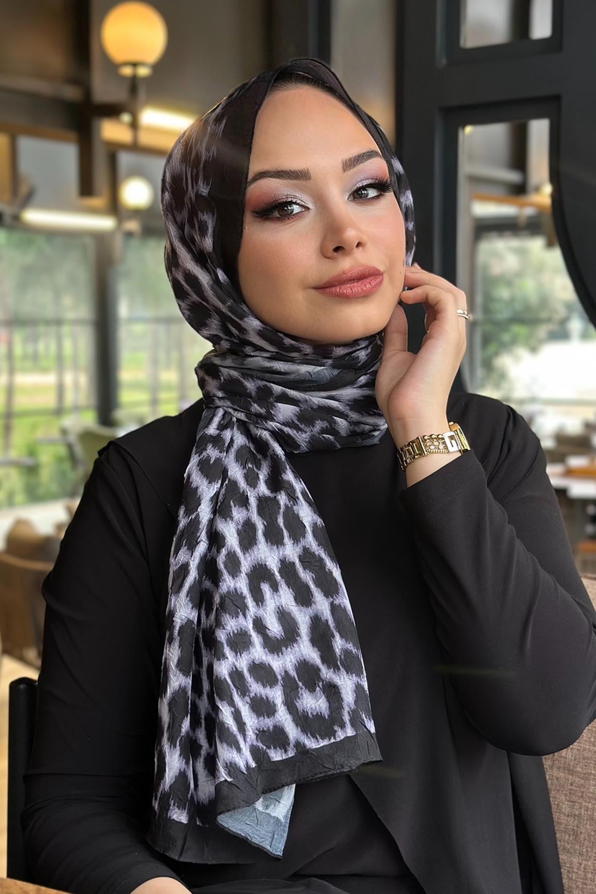 Leopar Desen Kraş Şal Gümüş