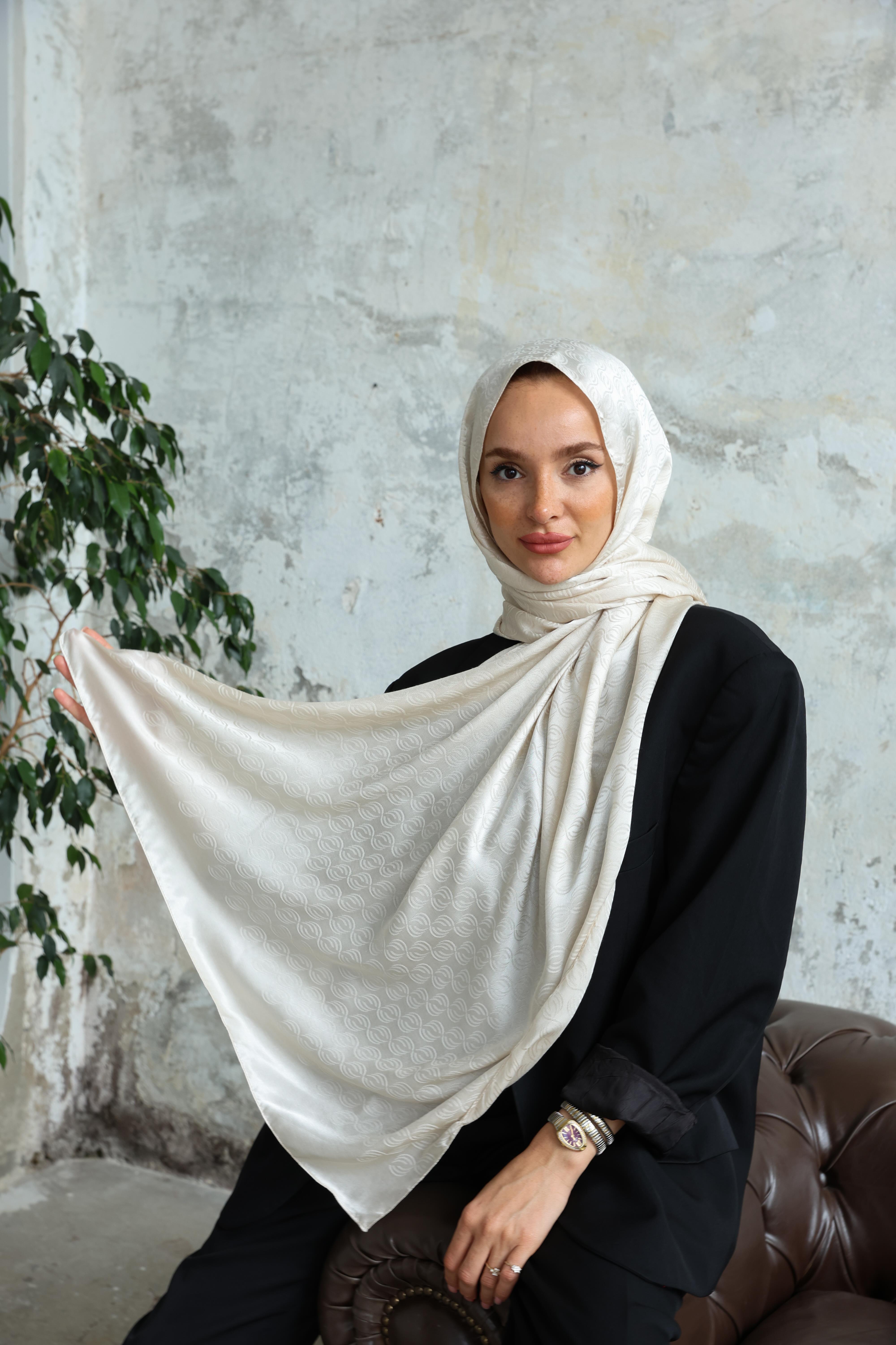 Midye Desen Jakar Şal Ekru
