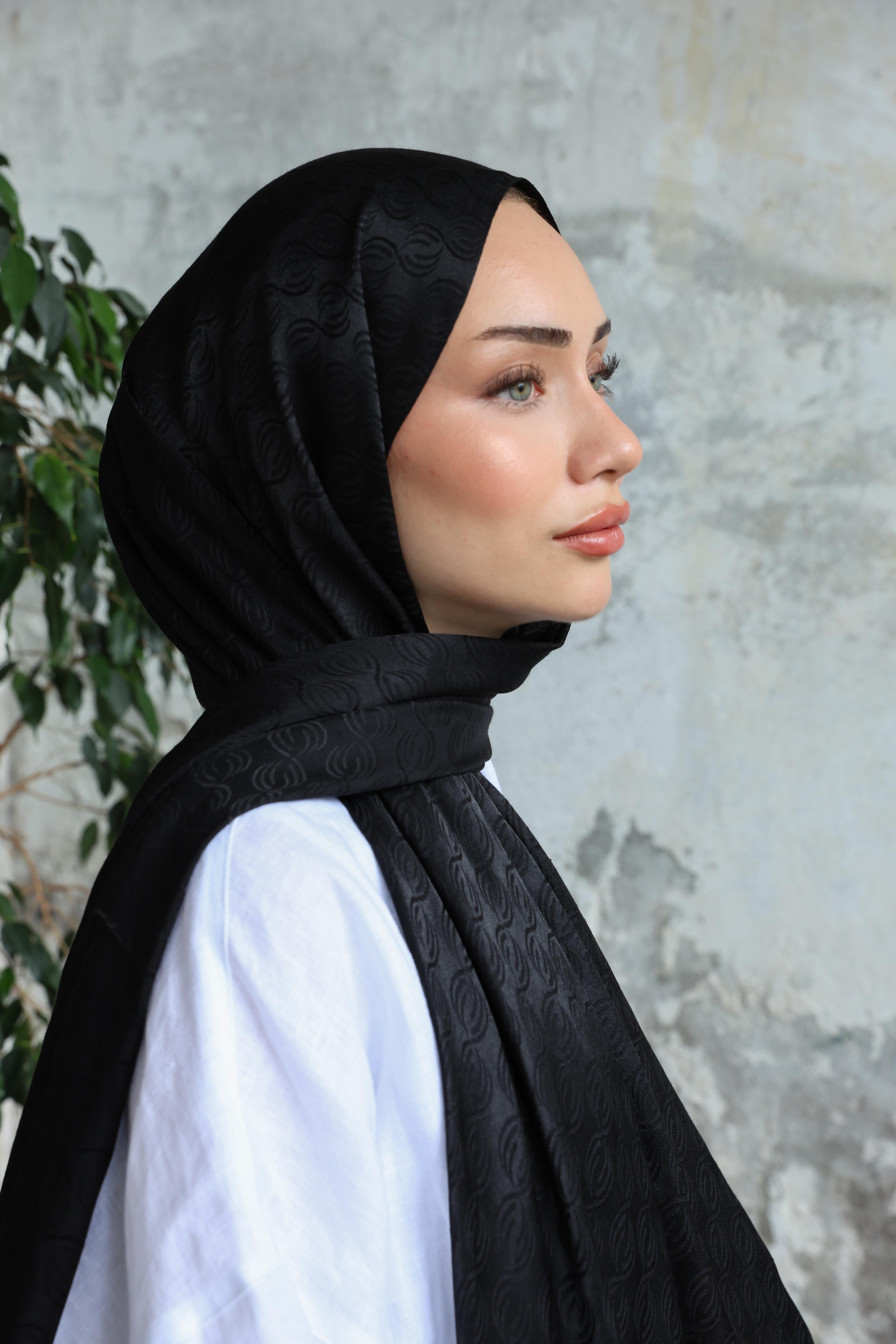 Midye Desen Jakar Şal Siyah