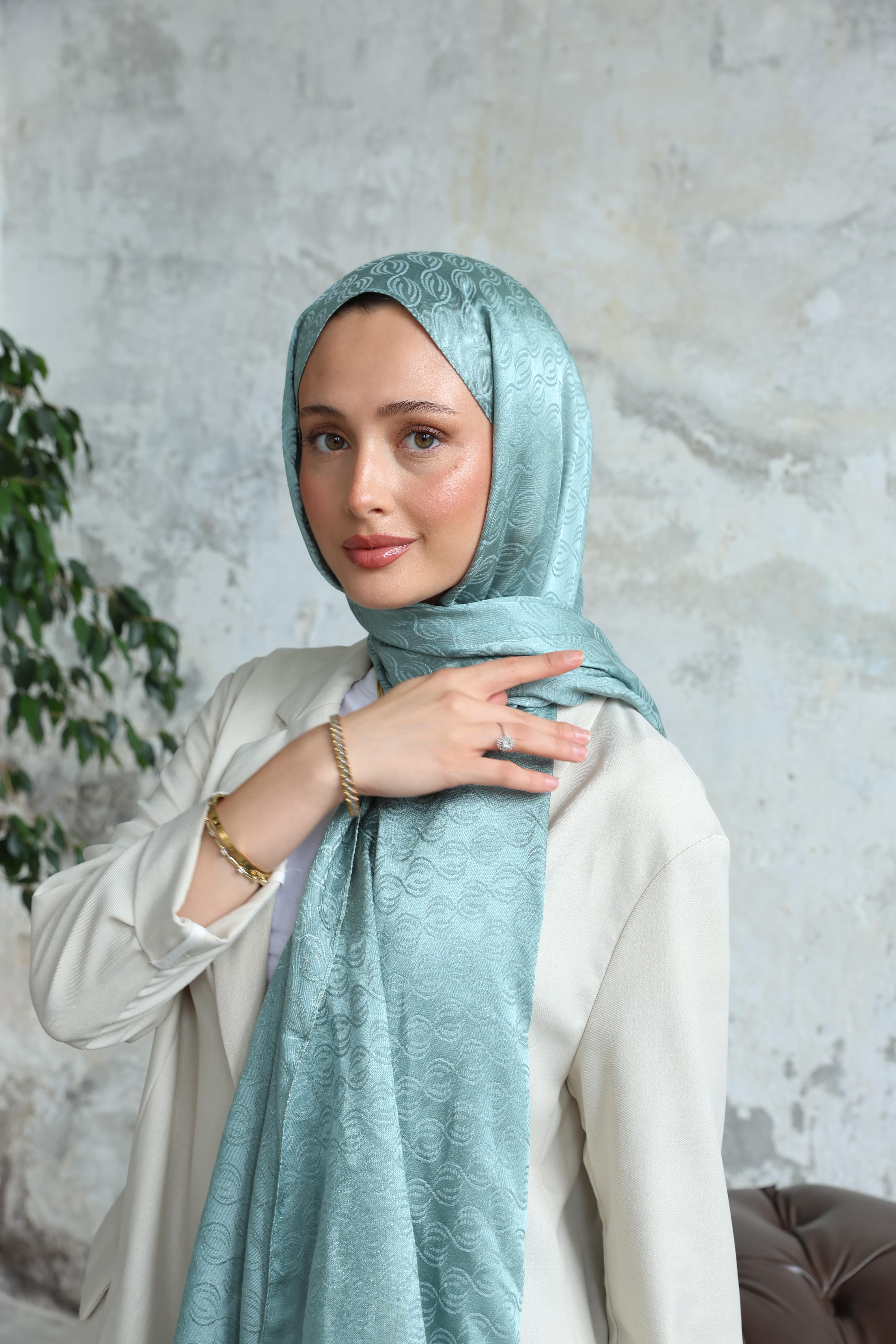 Midye Desen Jakar Şal Su Yeşili
