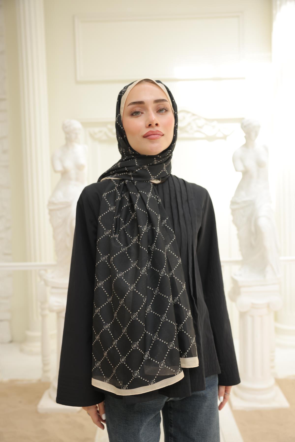 Nokta Desenli Pamuk Şal Black Bej