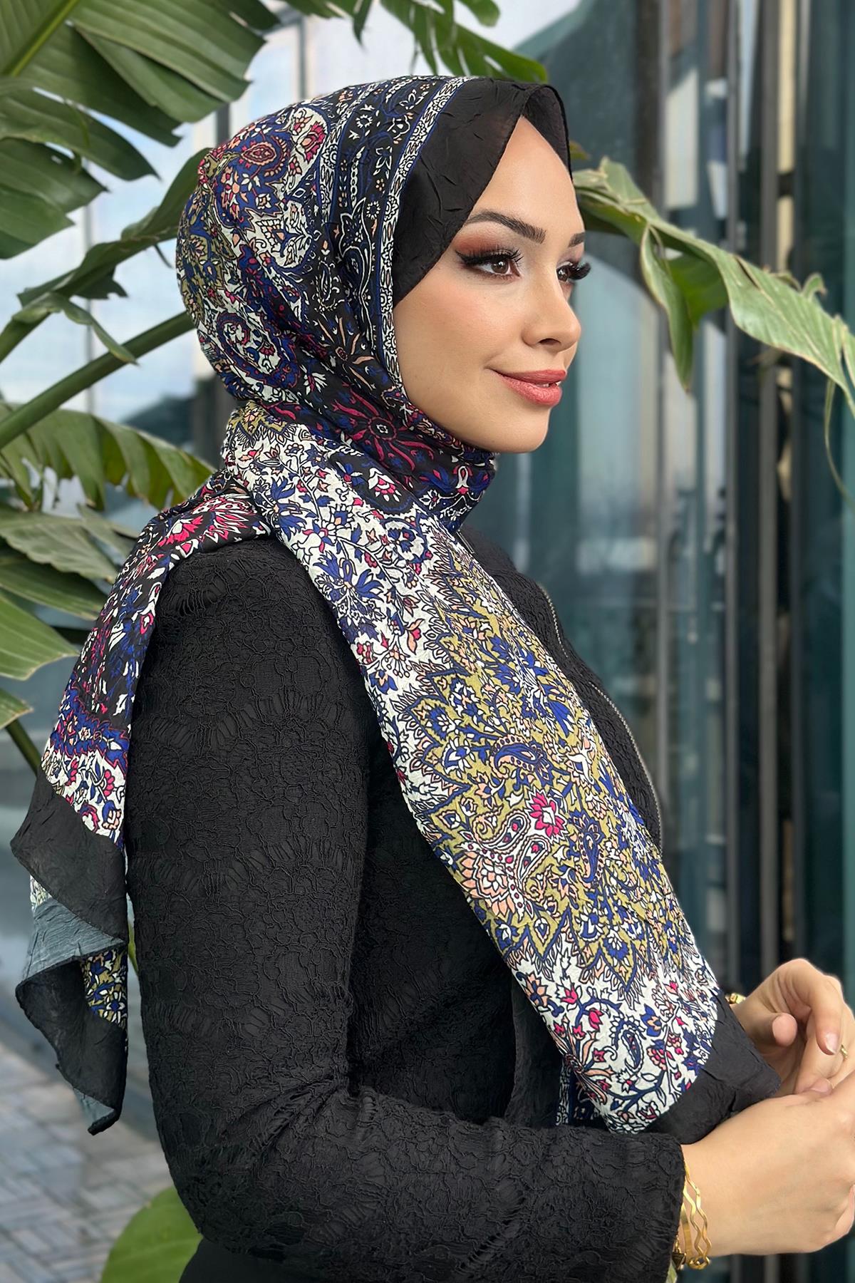 Paisley Desen Kraş Şal Siyah