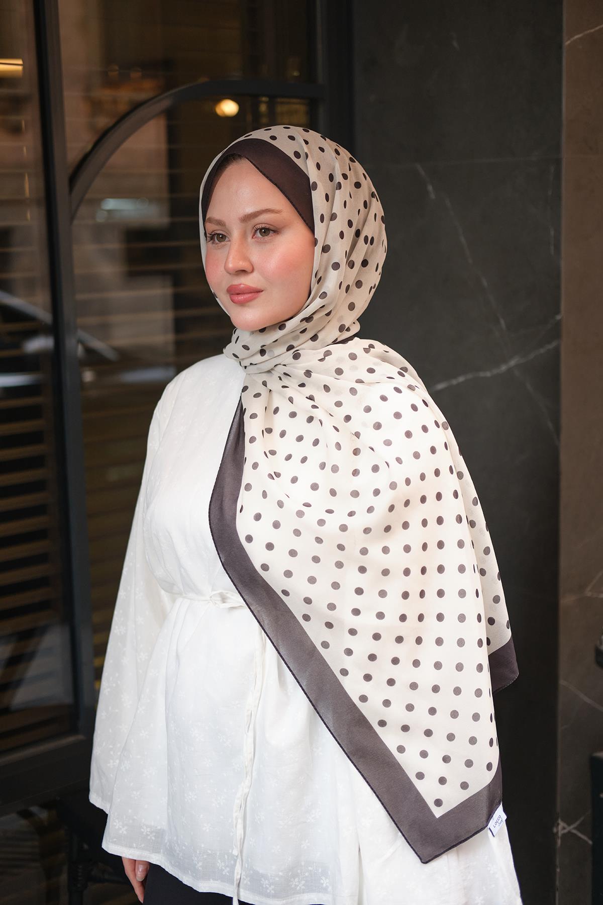 Puan Desen Fransız İpeği Şal Kahve Krem