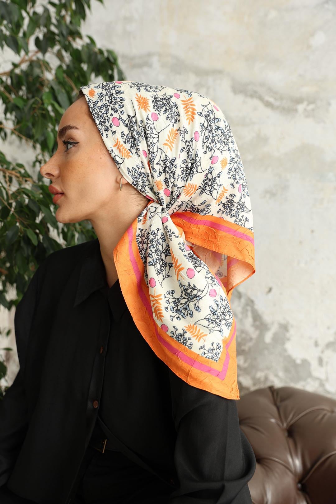 Riva Desen Bambu Kraş Eşarp Nar Çiçeği