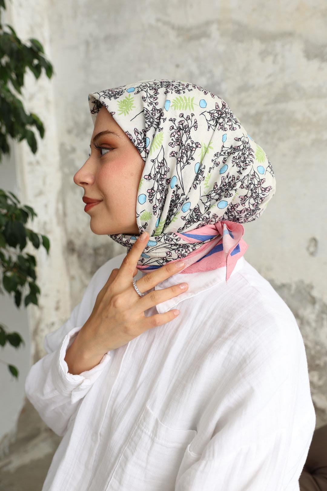 Riva Desen Bambu Kraş Eşarp Pudra