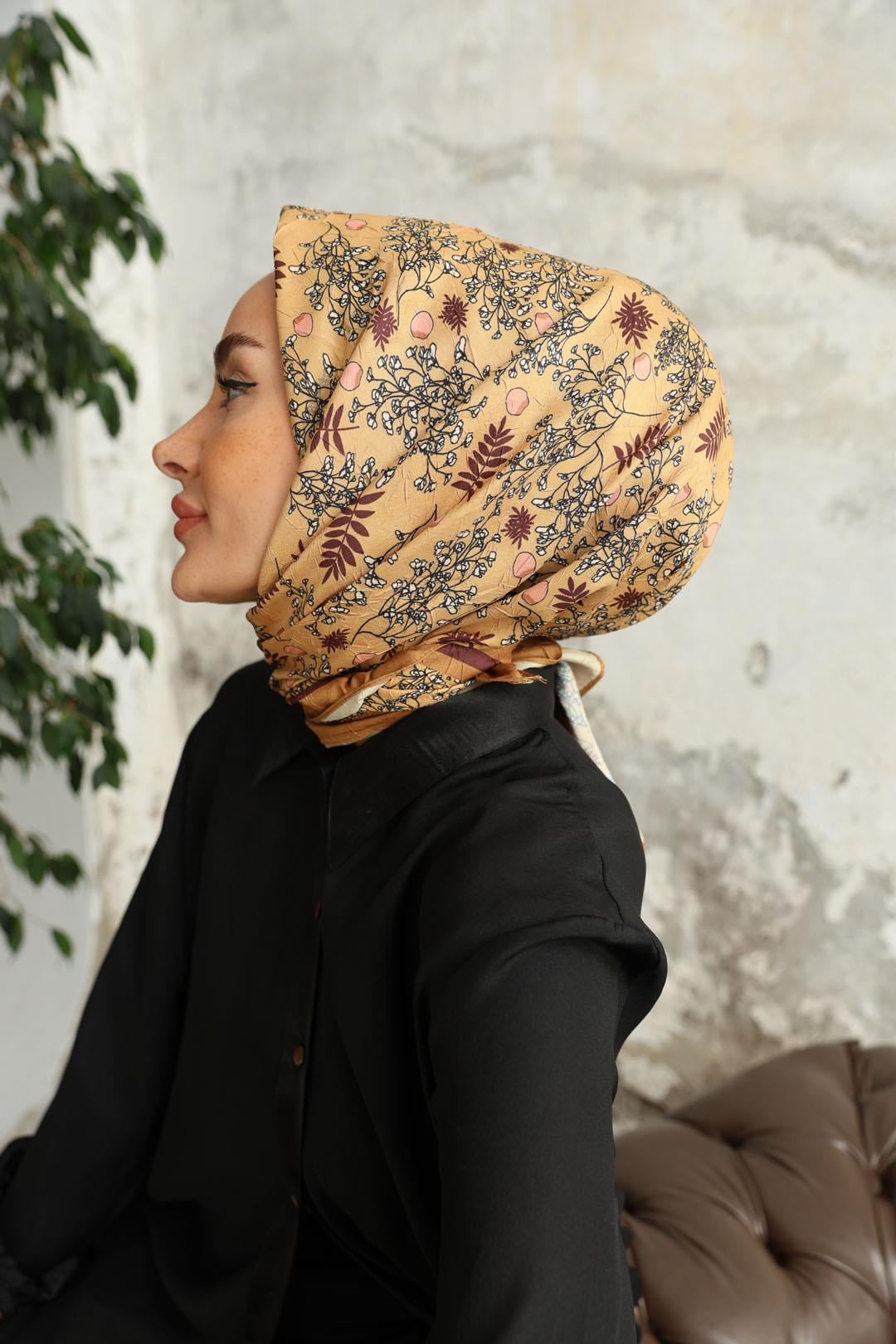 Riva Desen Bambu Kraş Eşarp Sütlü Kahve
