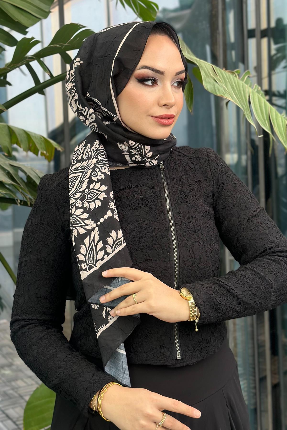 Shape Desen Kraş Şal Siyah