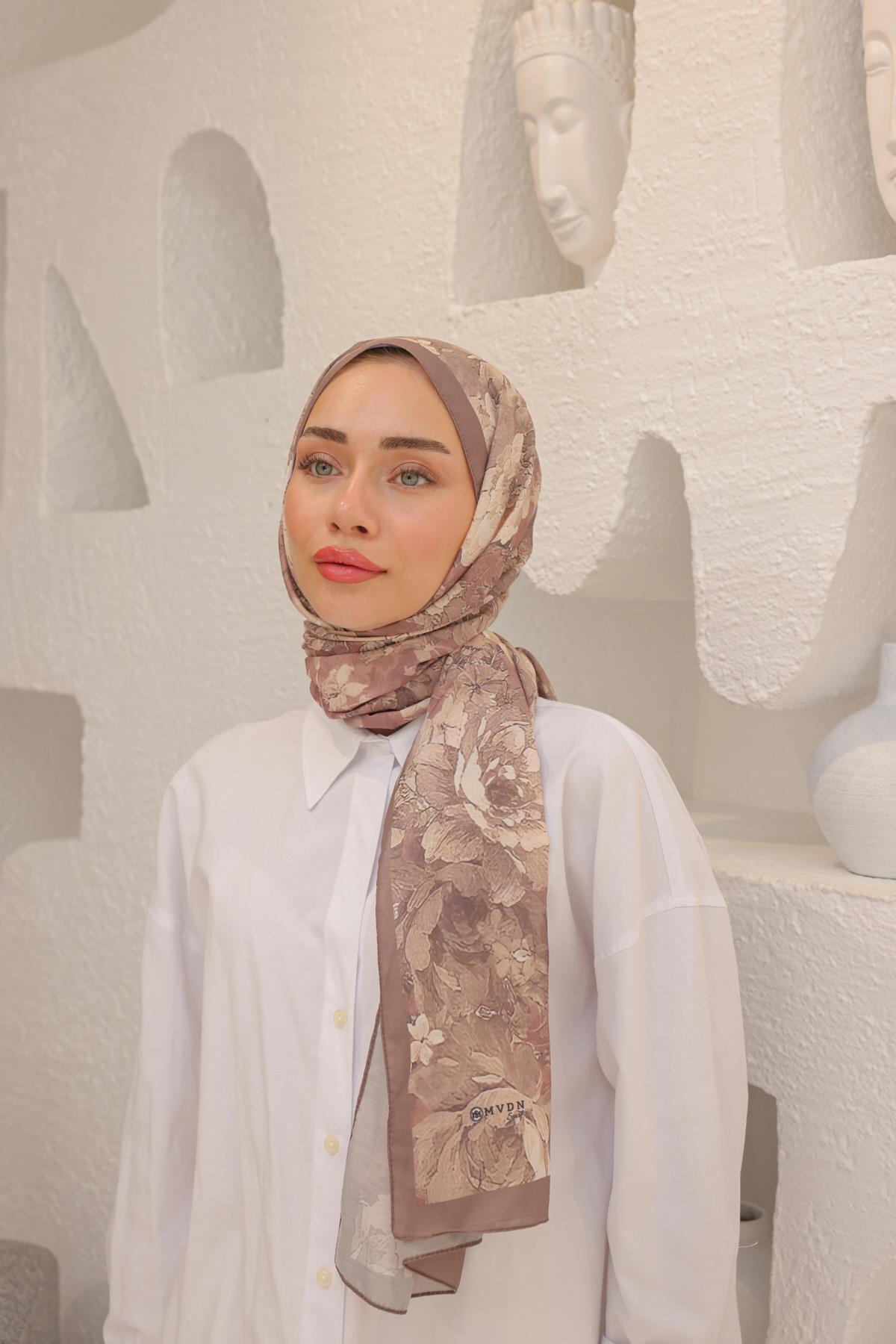 Tulip Desenli Pamuk Şal Vizon