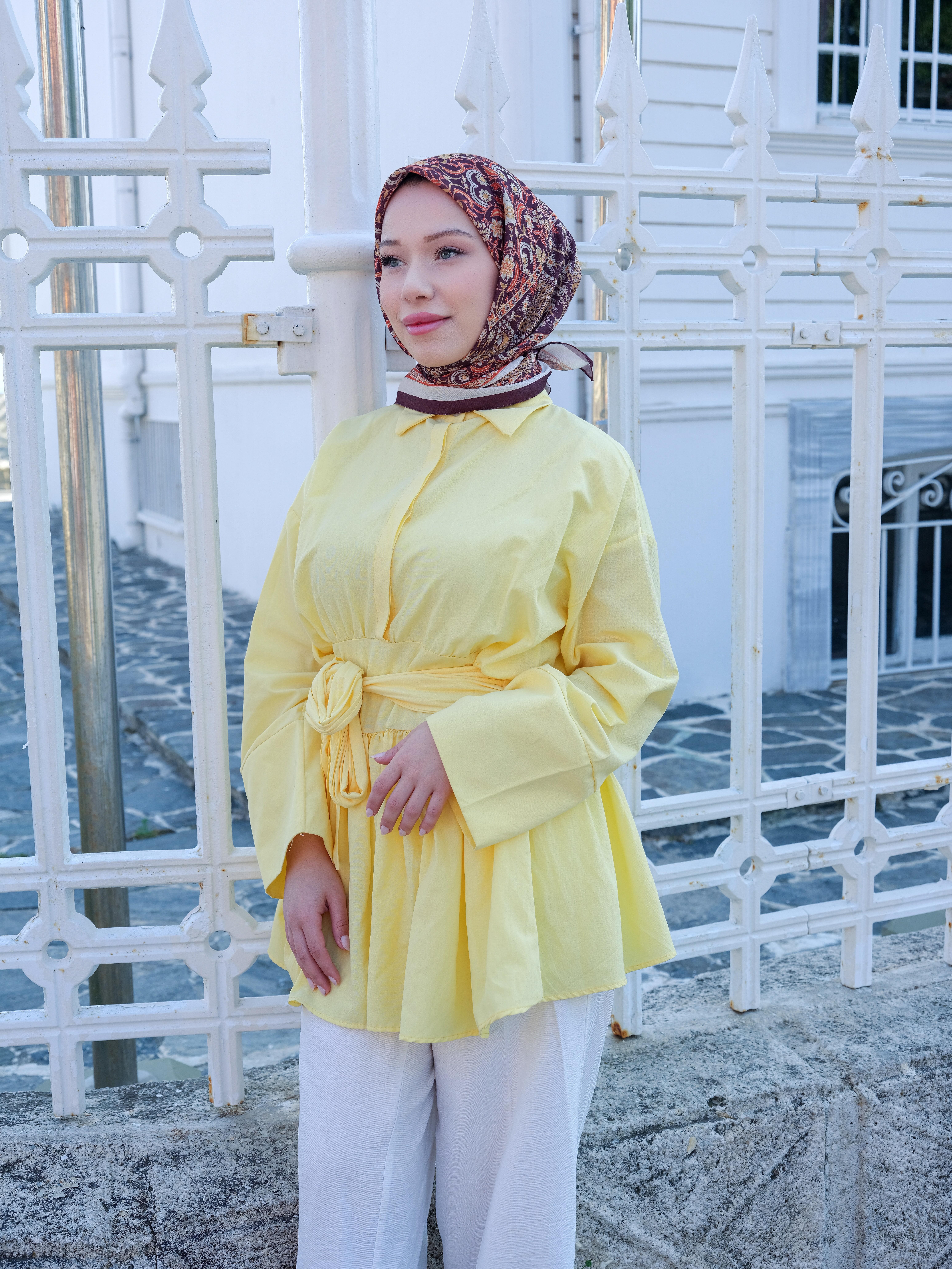 Vintage Desen Eşarp Kahve