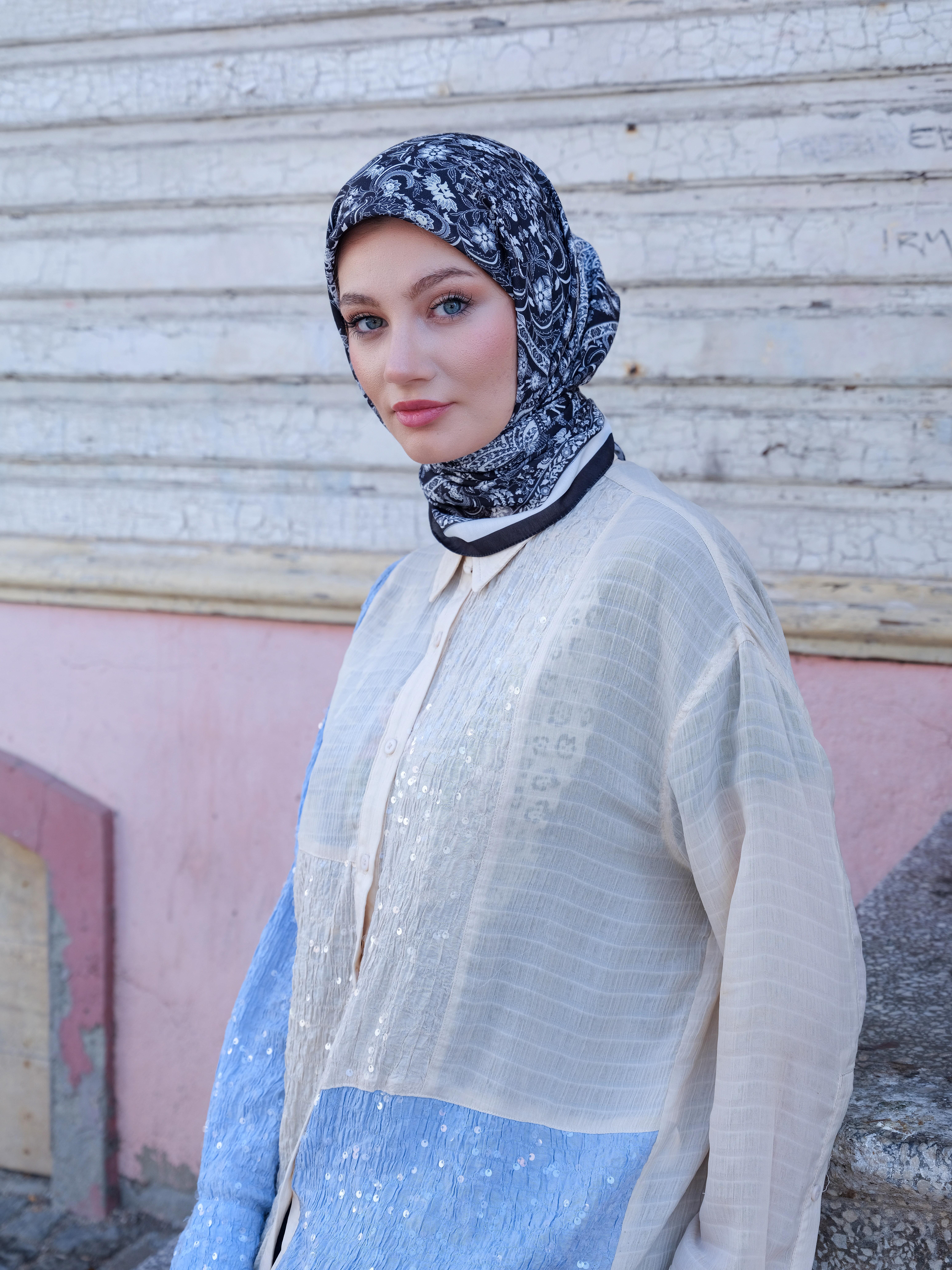 Vintage Desen Eşarp Siyah
