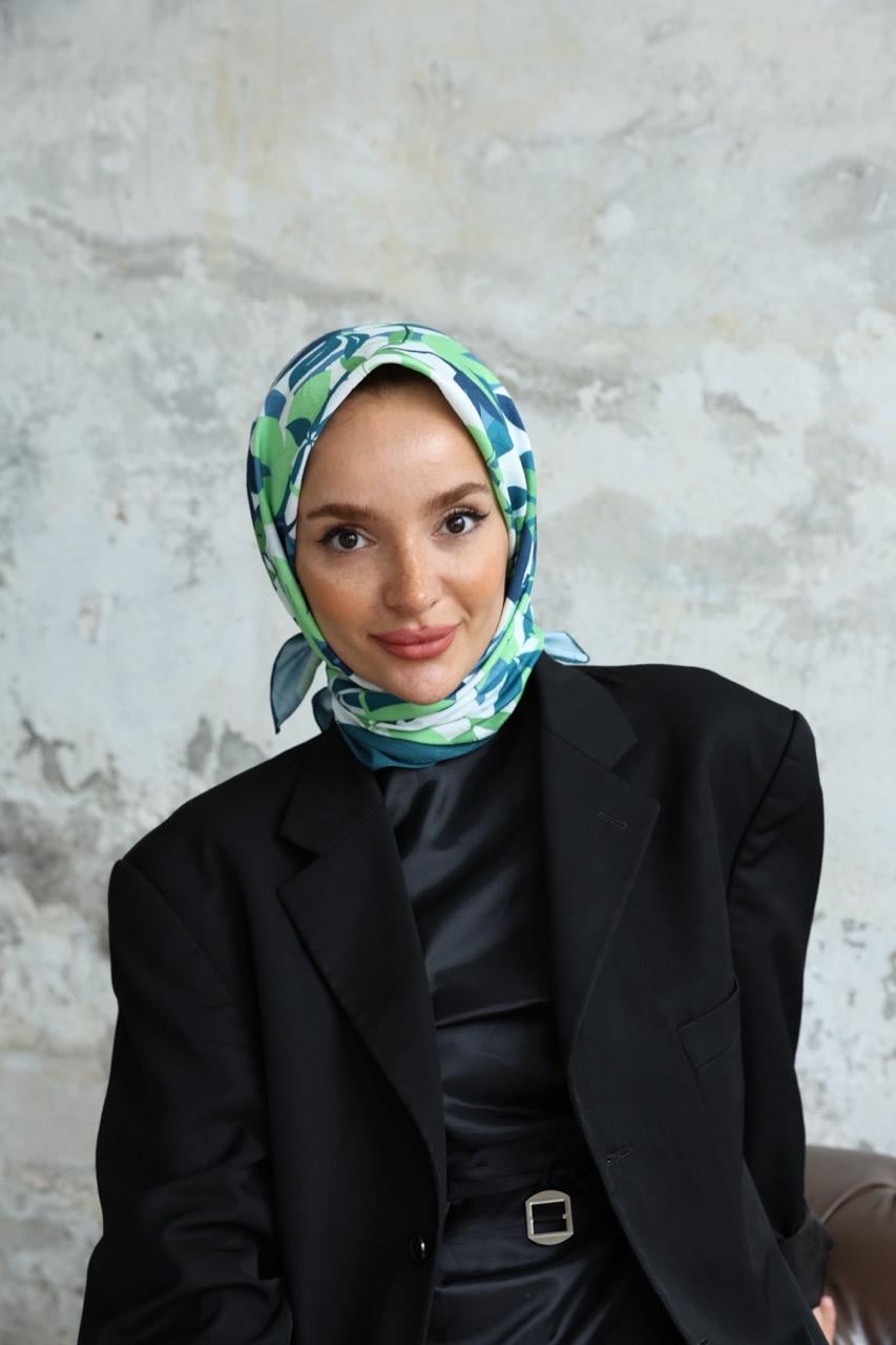 Yaprak Desen Bambu Kraş Eşarp Cam Yeşili