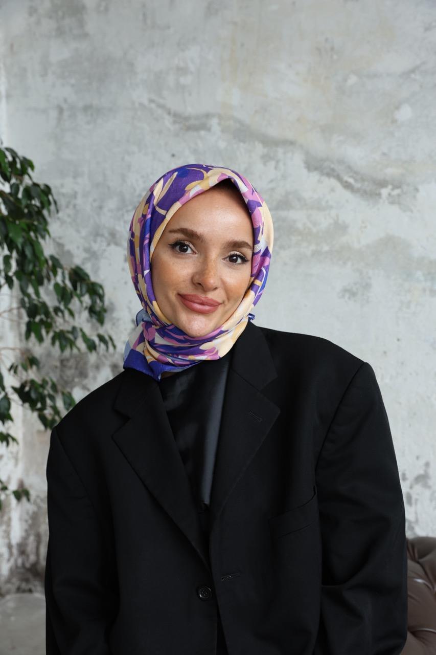 Yaprak Desen Bambu Kraş Eşarp Eflatun