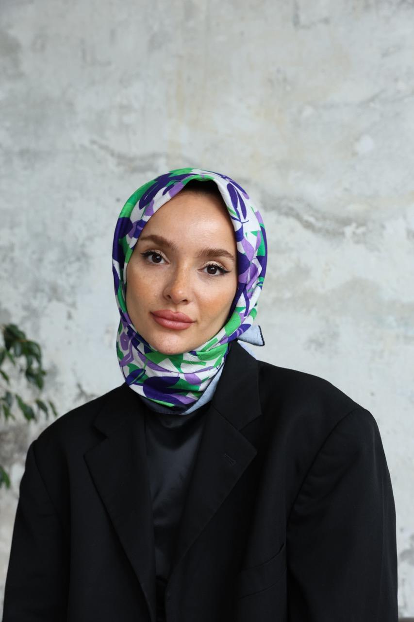 Yaprak Desen Bambu Kraş Eşarp Eflatun