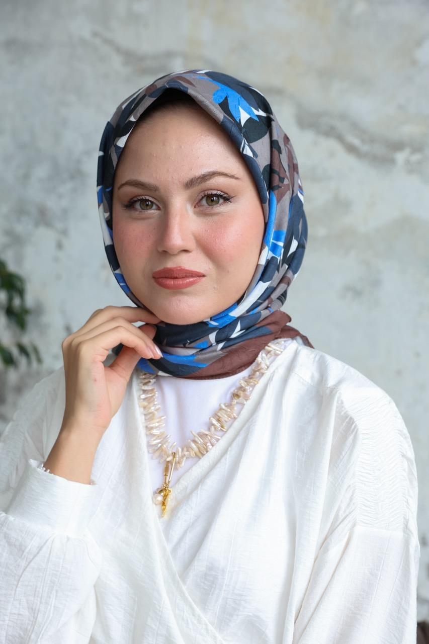 Yaprak Desen Bambu Kraş Eşarp Kahve