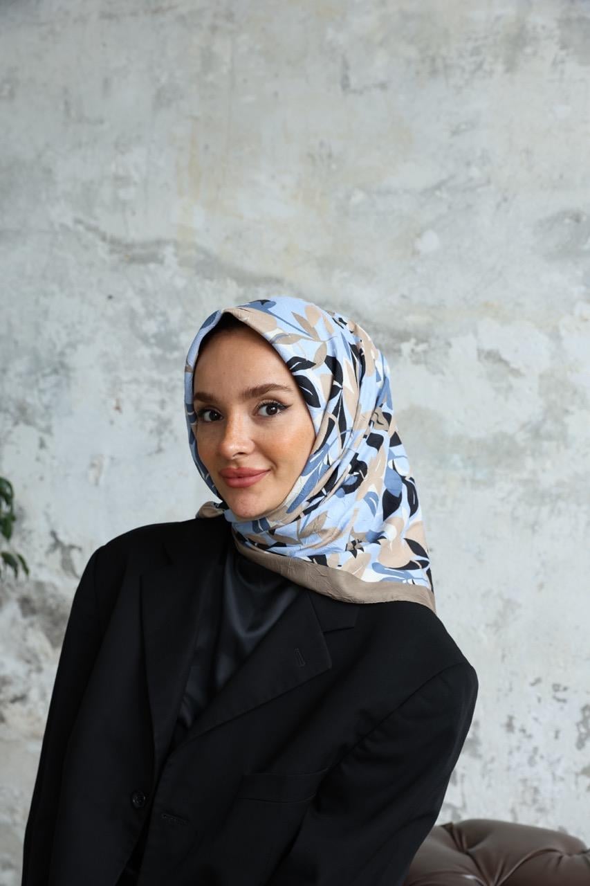 Yaprak Desen Bambu Kraş Eşarp Kahve