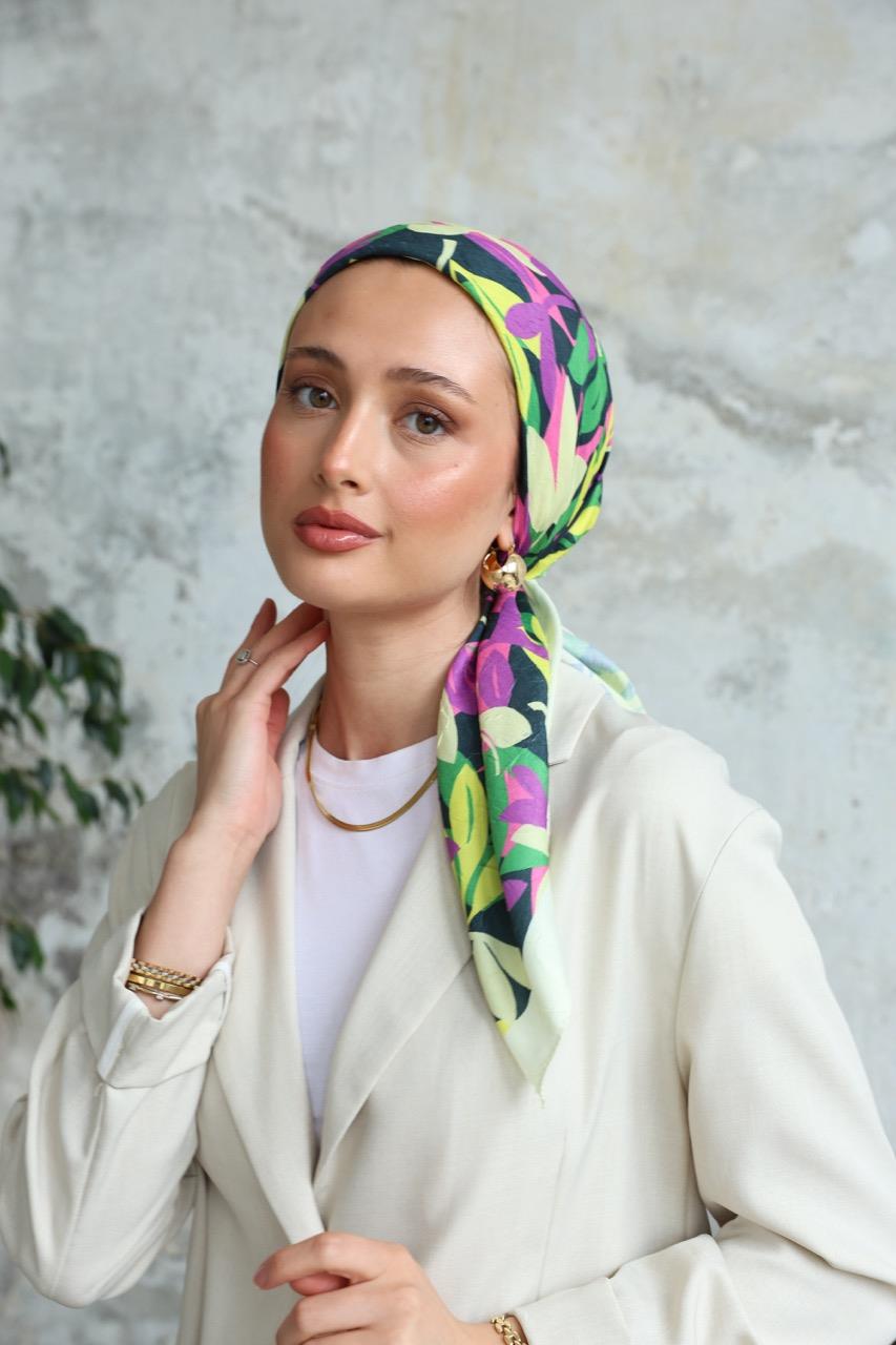 Yaprak Desen Bambu Kraş Eşarp Limon