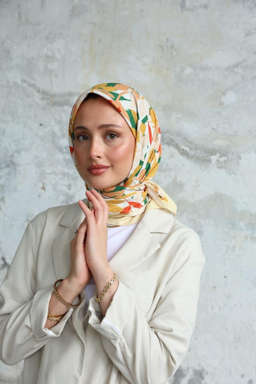 Yaprak Desen Bambu Kraş Eşarp Nude