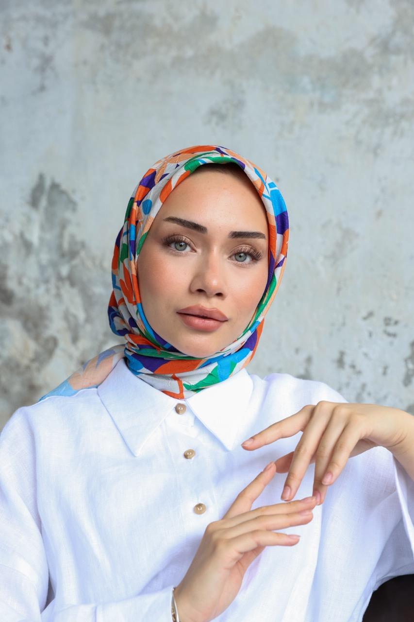 Yaprak Desen Bambu Kraş Eşarp Portakal