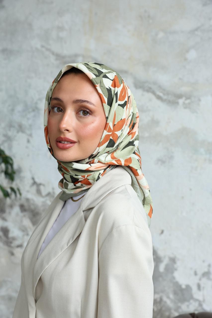 Yaprak Desen Bambu Kraş Eşarp Soft Yeşil