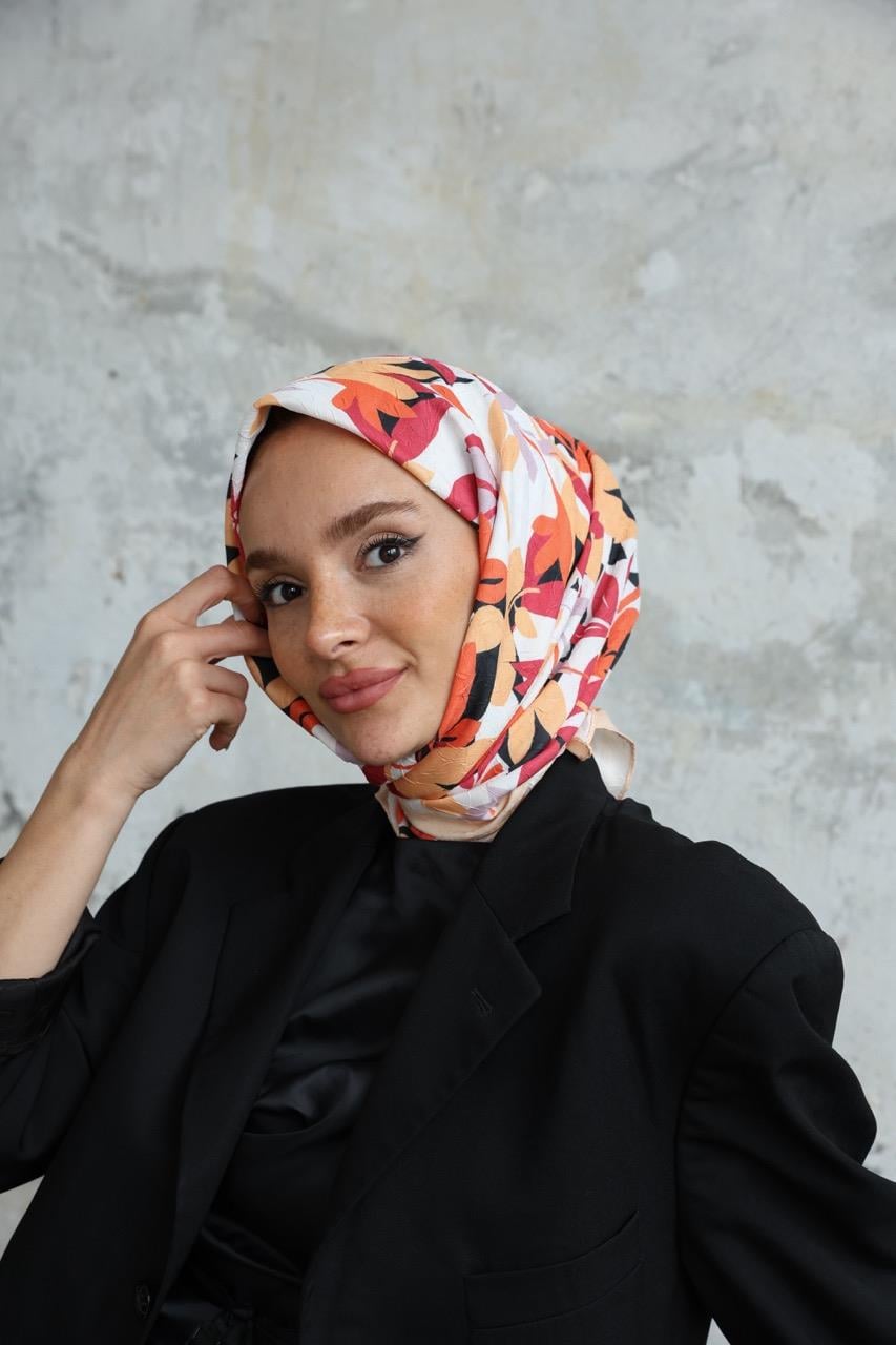 Yaprak Desen Bambu Kraş Eşarp Tarçın