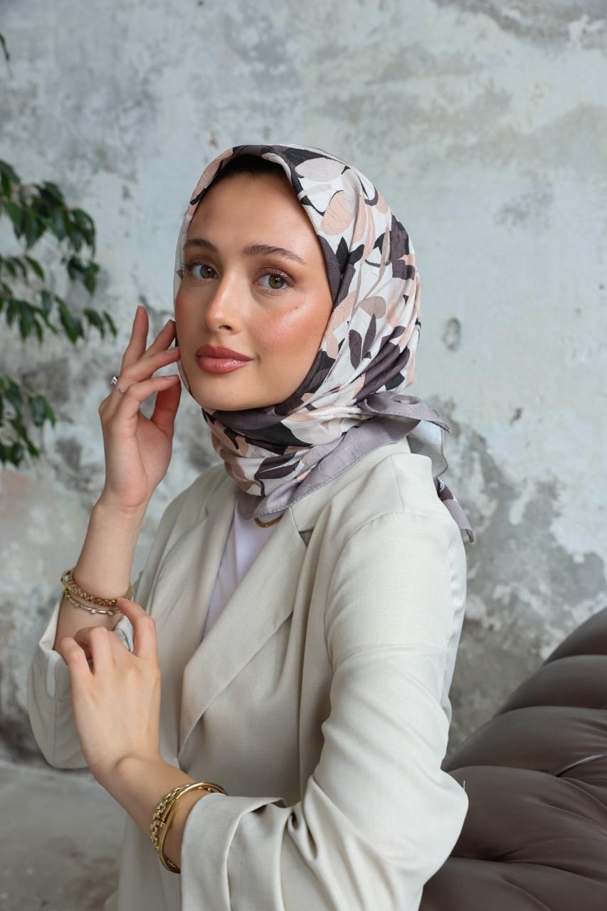 Yaprak Desen Bambu Kraş Eşarp Vizon