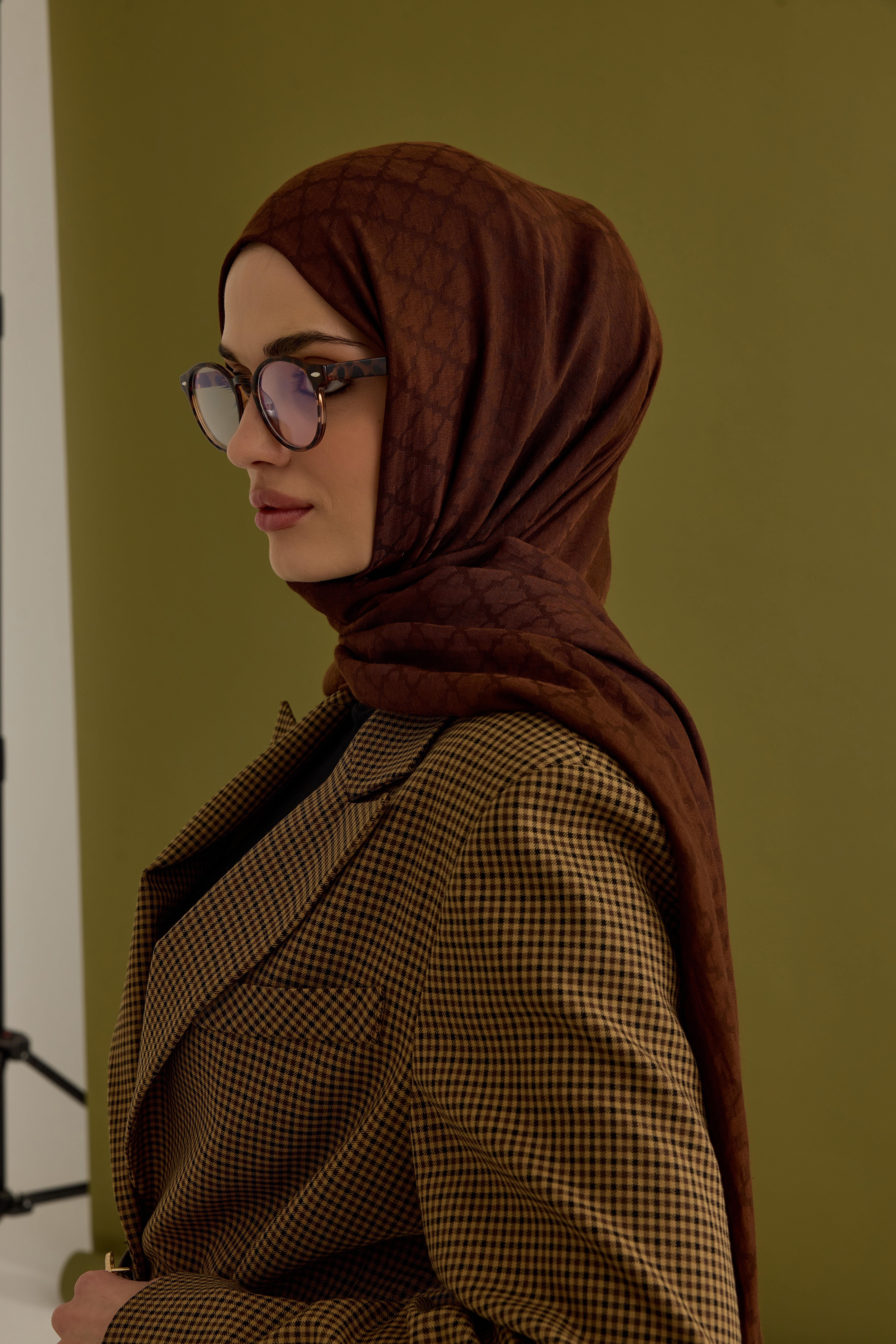 Yonca Desen Kraş Jakar Şal Acı Kahve