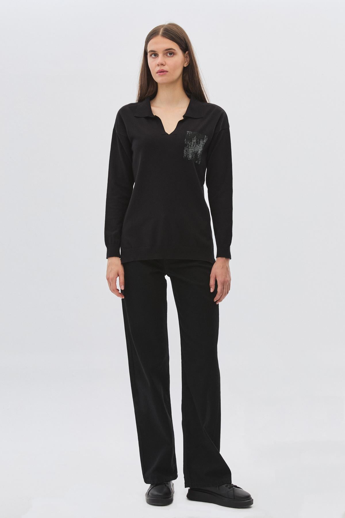 Polo Yaka Taş Cepli Triko