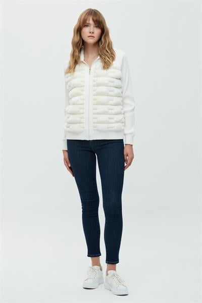 Kendinden Çizgili Kürk Mont