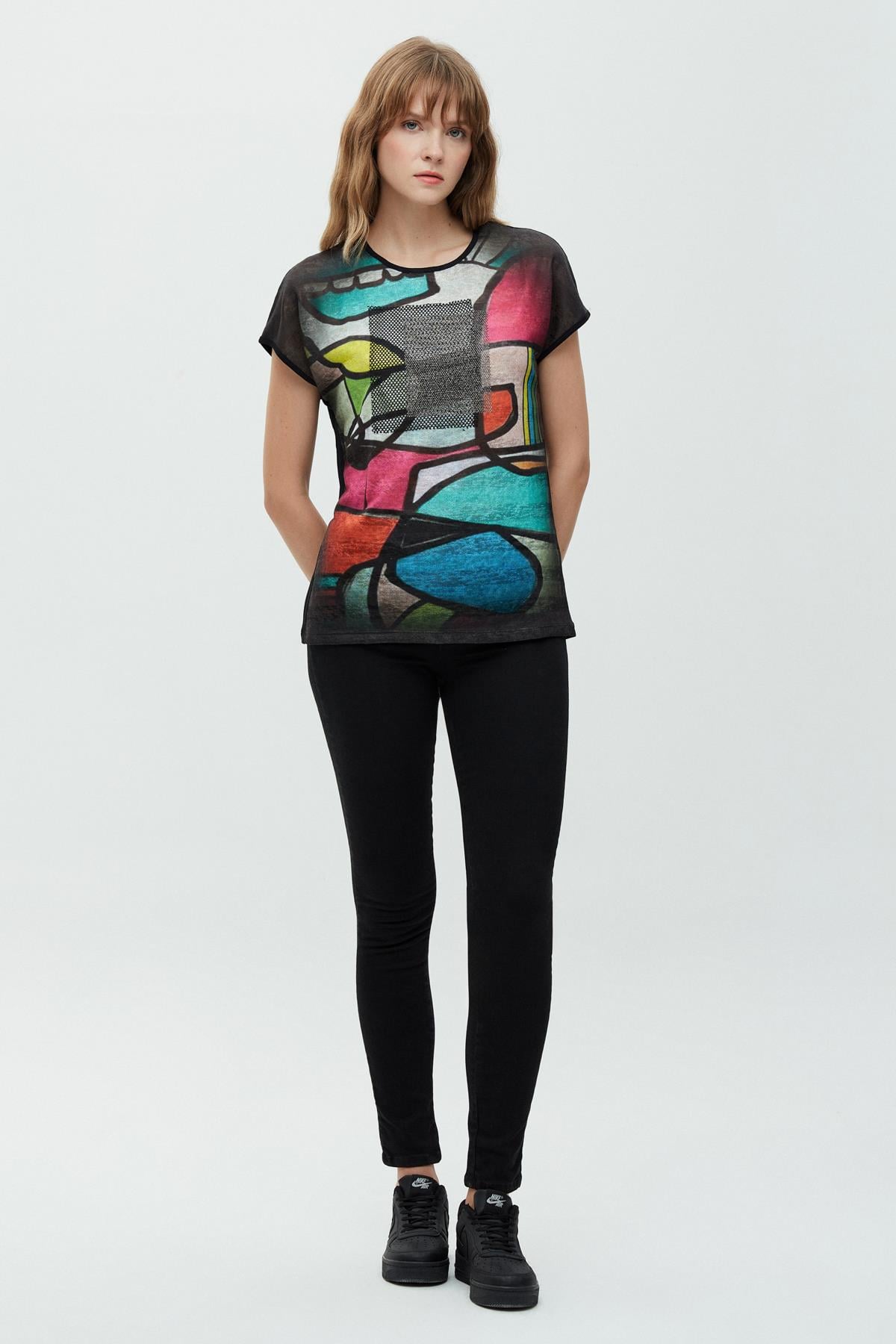 Kare Taş Baskılı Tensel T-Shirt