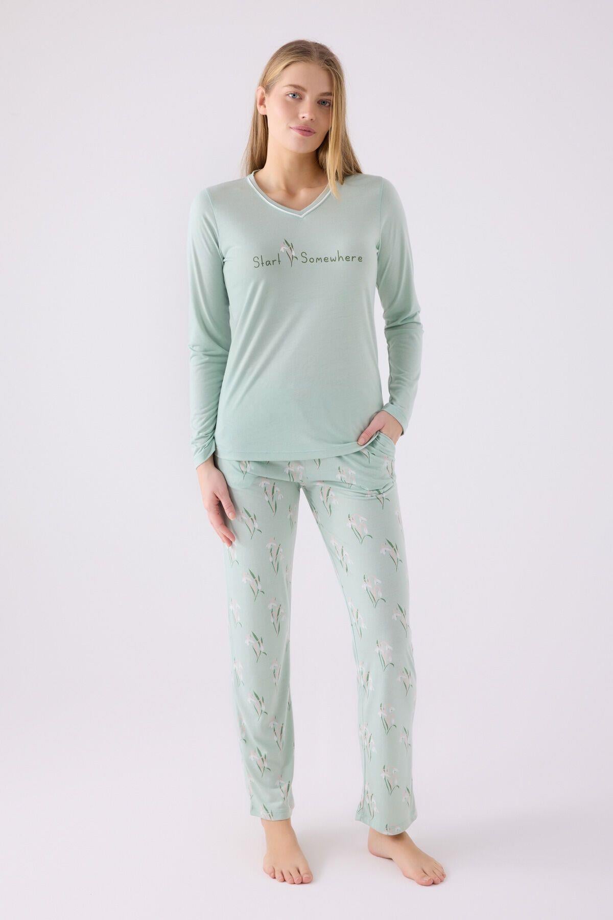 Arnetta Bayan UzunKol Pijama Takım MİNT Kadın Pijama Takımı ARNETTA