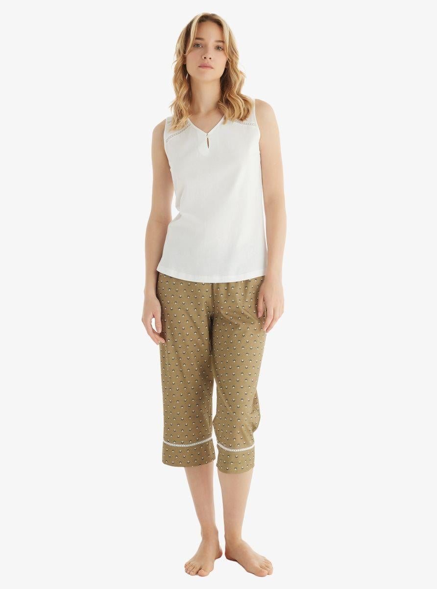 Blackspade Bayan Sıfır Kol Kapri Takım BEYAZ Kadın Pijama Takımı BLACKSPADE