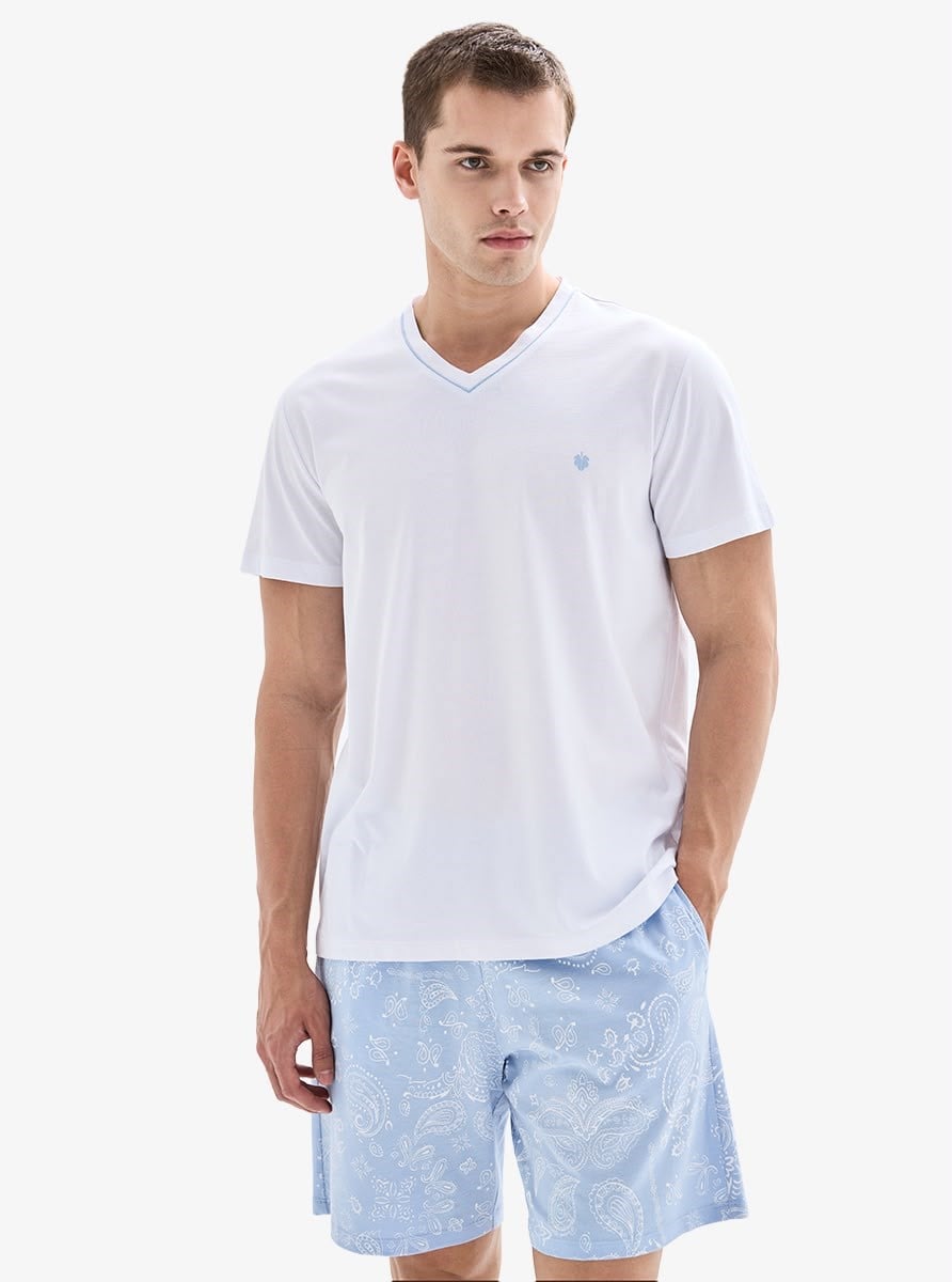 Blackspade Bayan V Yaka Kısa Kol Şortlu Pijama Takım BEYAZ KONFEKSİYON BLACKSPADE